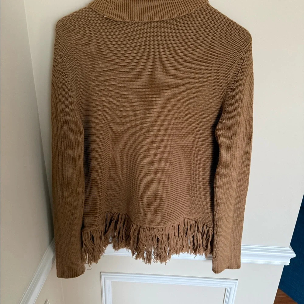 Camel Michael Kors Knit Turtle Neck Fringe Bottom Pullover Sweater Boho Size L - Picture 7 of 11
